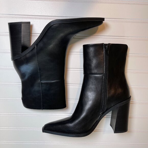 Steve Madden Silvee Womens Ankle 9.5M Black Leather Snip Toe Block Heel Side Zip - Picture 12 of 16